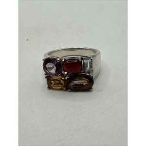 Michelle Albala Sterling Silver 925 Multi Gem Amethyst Aquamarine Ring Size 10